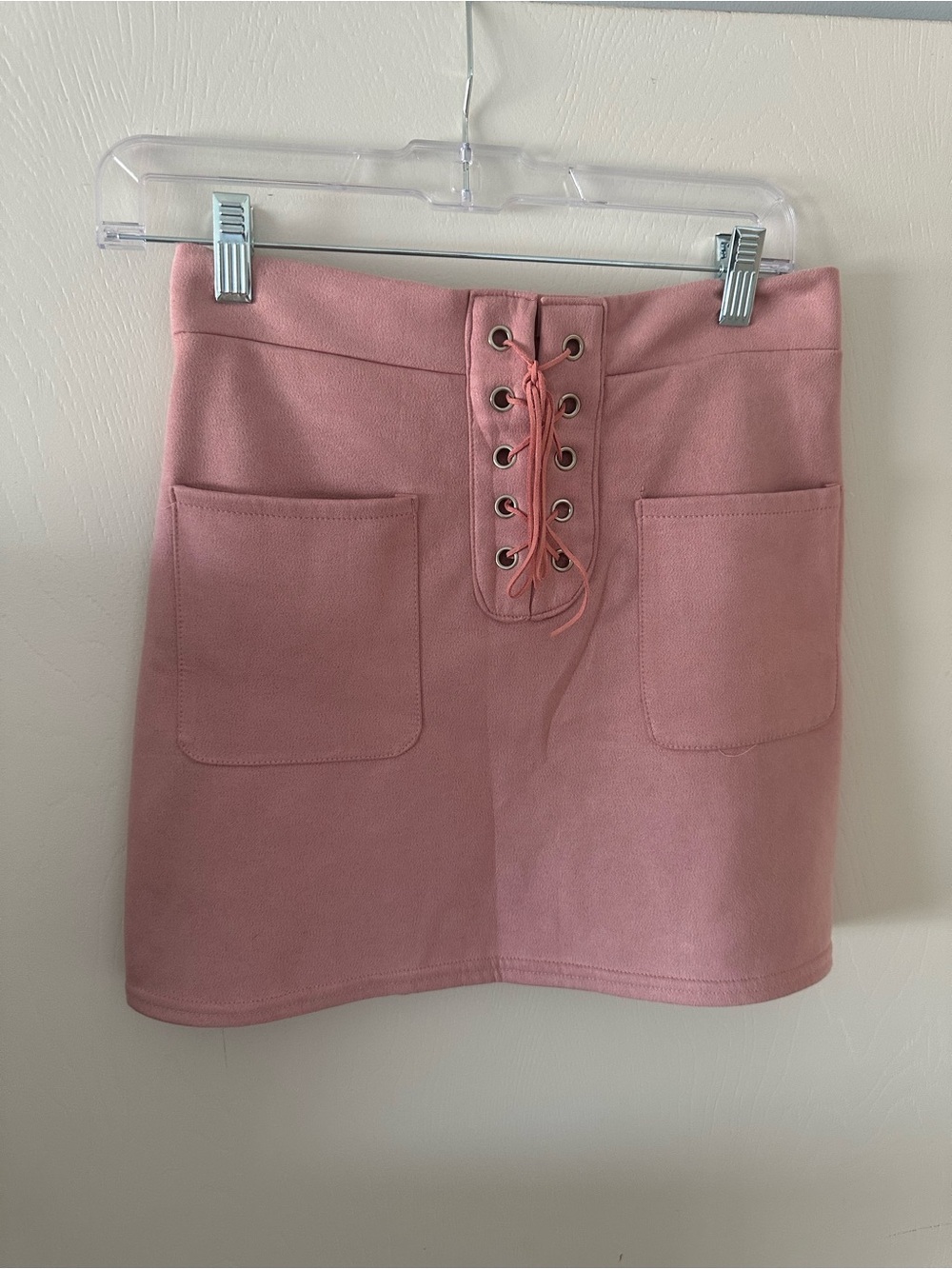 Women's Pink Lace-Up Pocket Mini Skirt